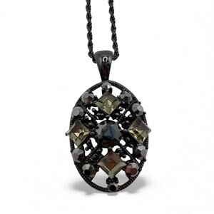 Vintage Premier Designs "Center Stage" pendant necklace with smoky crystals